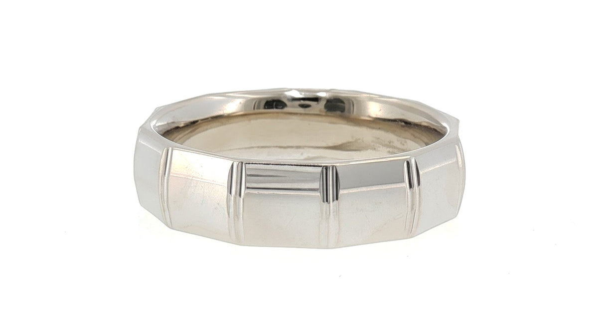 White Gold Geometric Paneled Band Ring
