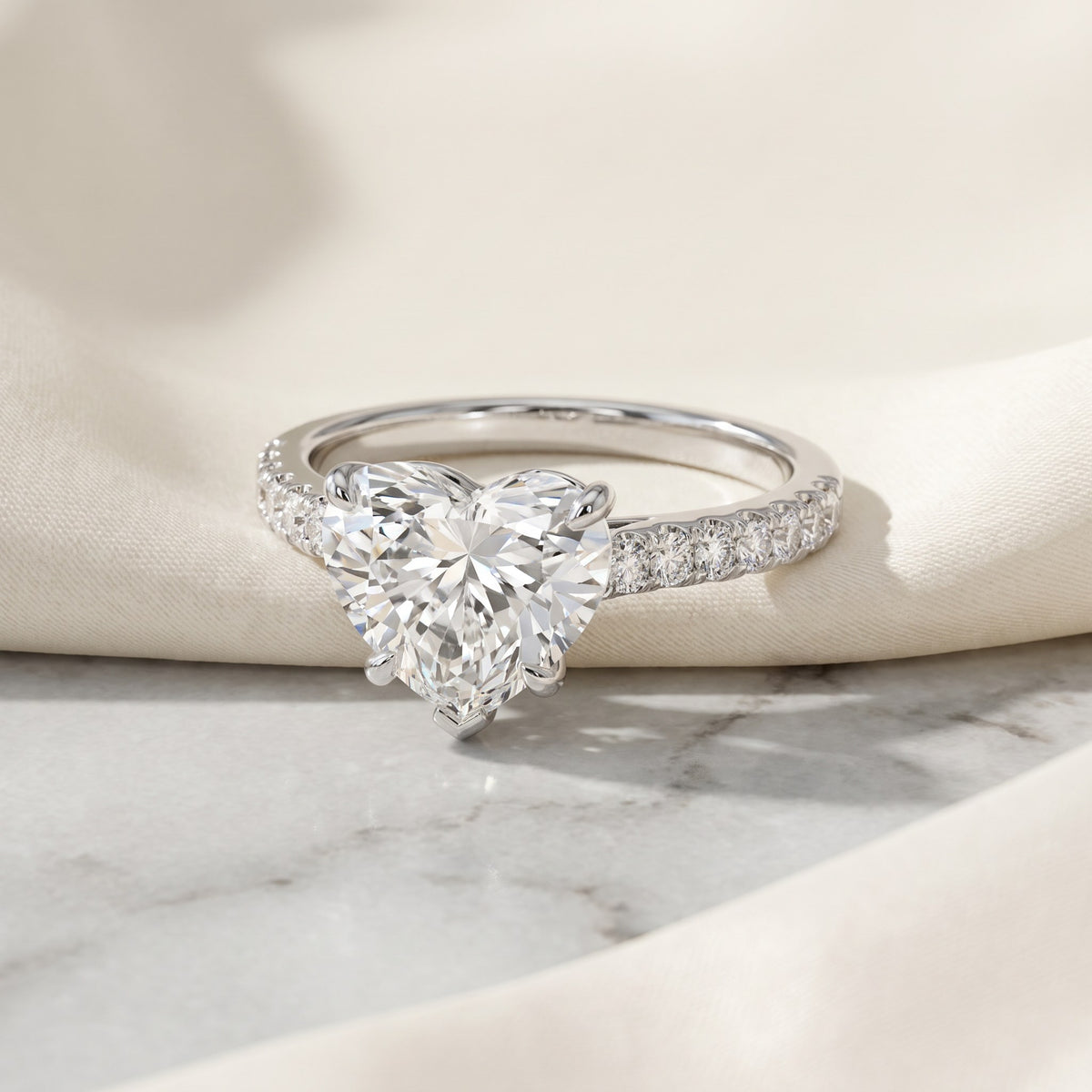 White Gold Heart-Shaped Diamond Engagement Ring