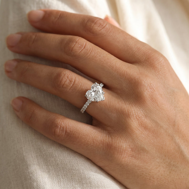 3.14 ct Heart-Shaped Diamond Engagement Ring in 14K White Gold, worn