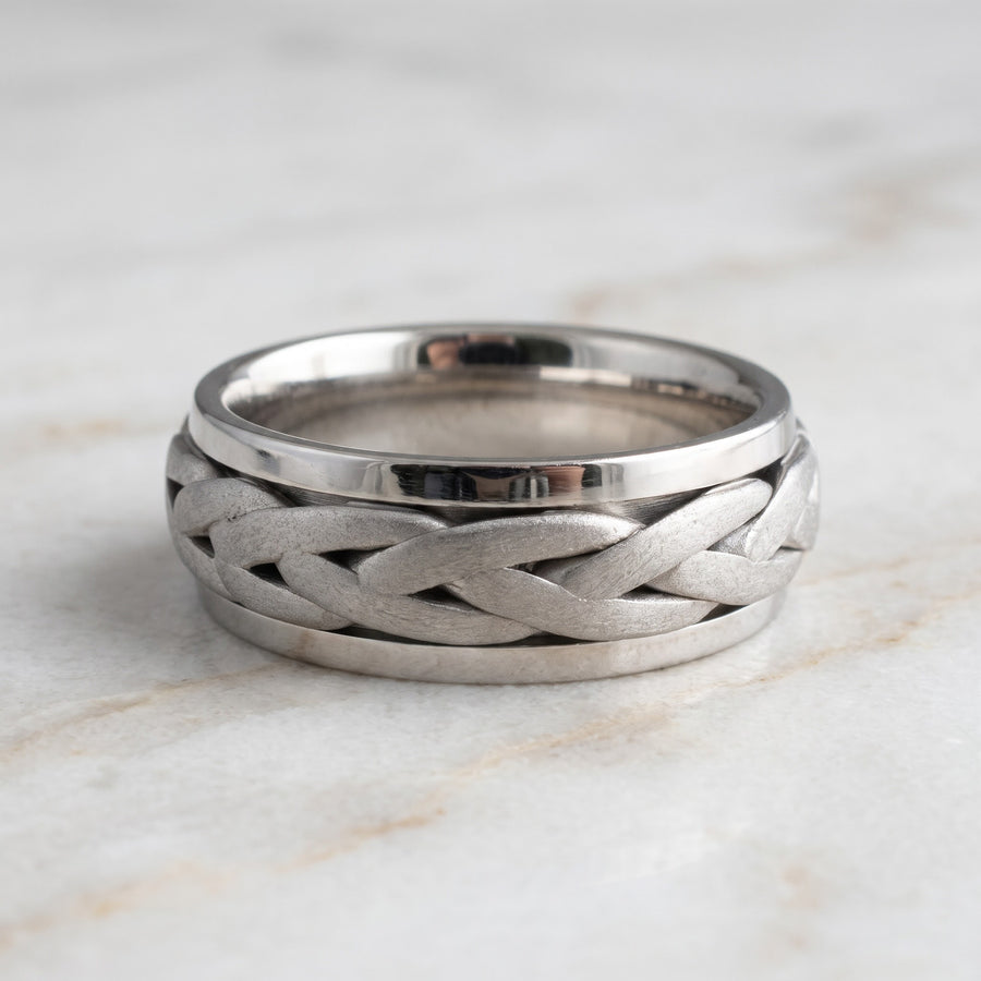 White Gold Matte Braided Band Ring