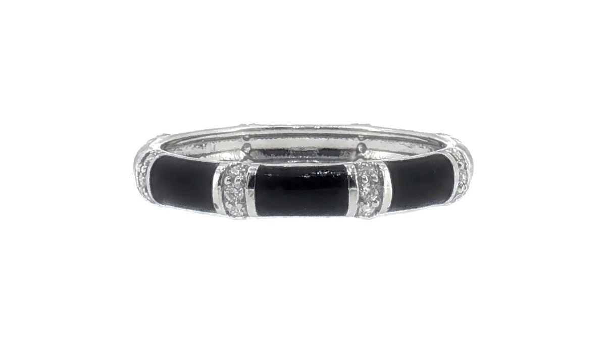 White Gold Onyx Segmented Band Ring