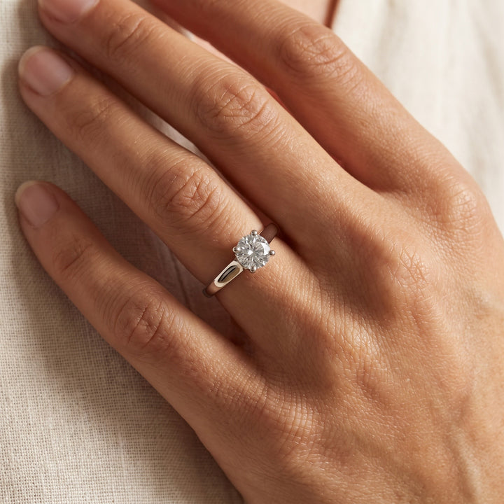 1.01 ct Round Diamond Solitaire Ring in 14K White Gold, worn