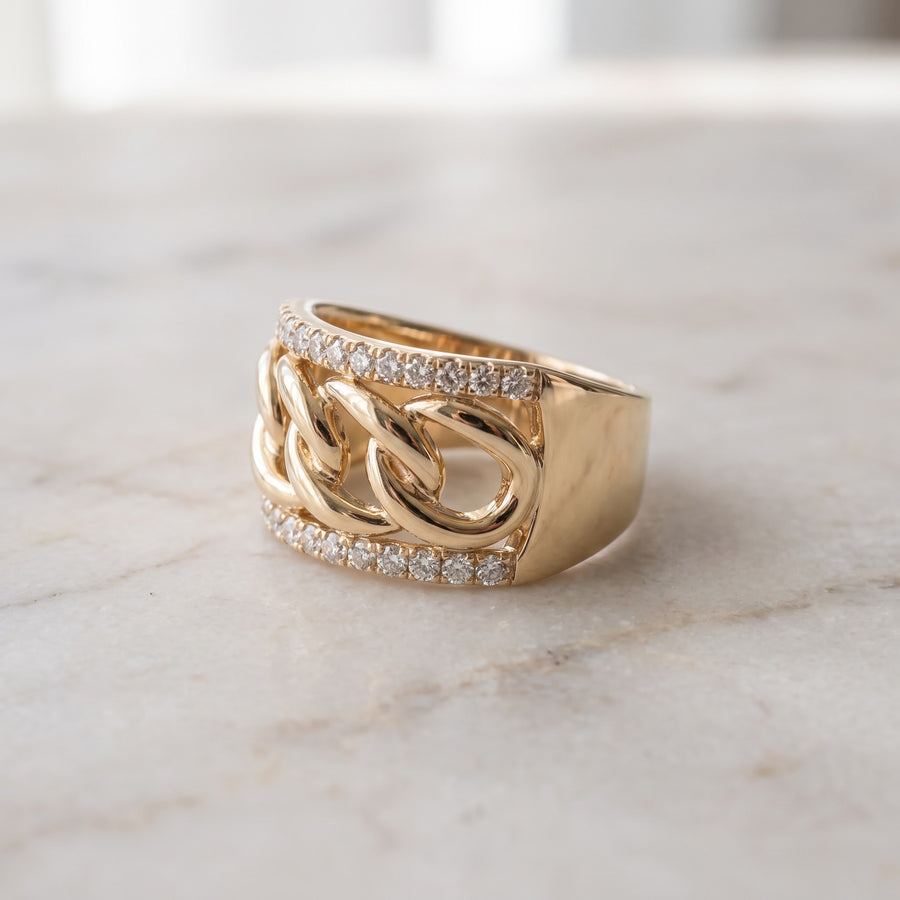 Woven Chain Link Band Ring in Yellow Gold