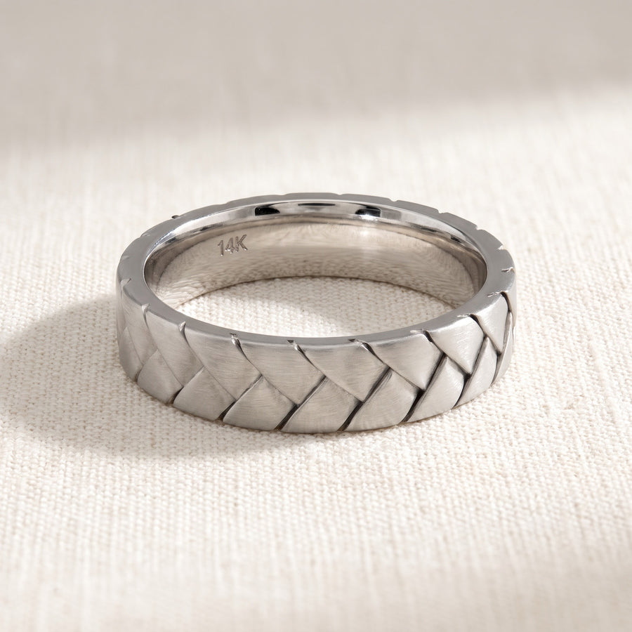 Woven Pattern White Gold Band Ring