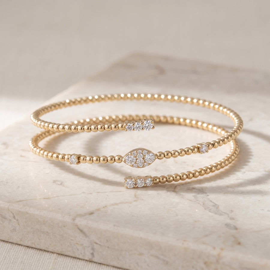 Yellow Gold Beaded Wrap Bracelet with Diamond Accents