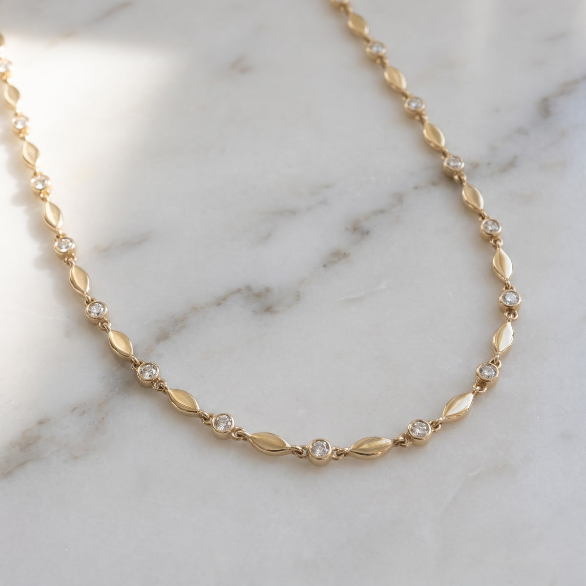 0.79 ct Bezel-Set Diamond and Marquise Link Necklace in 14K Yellow Gold
