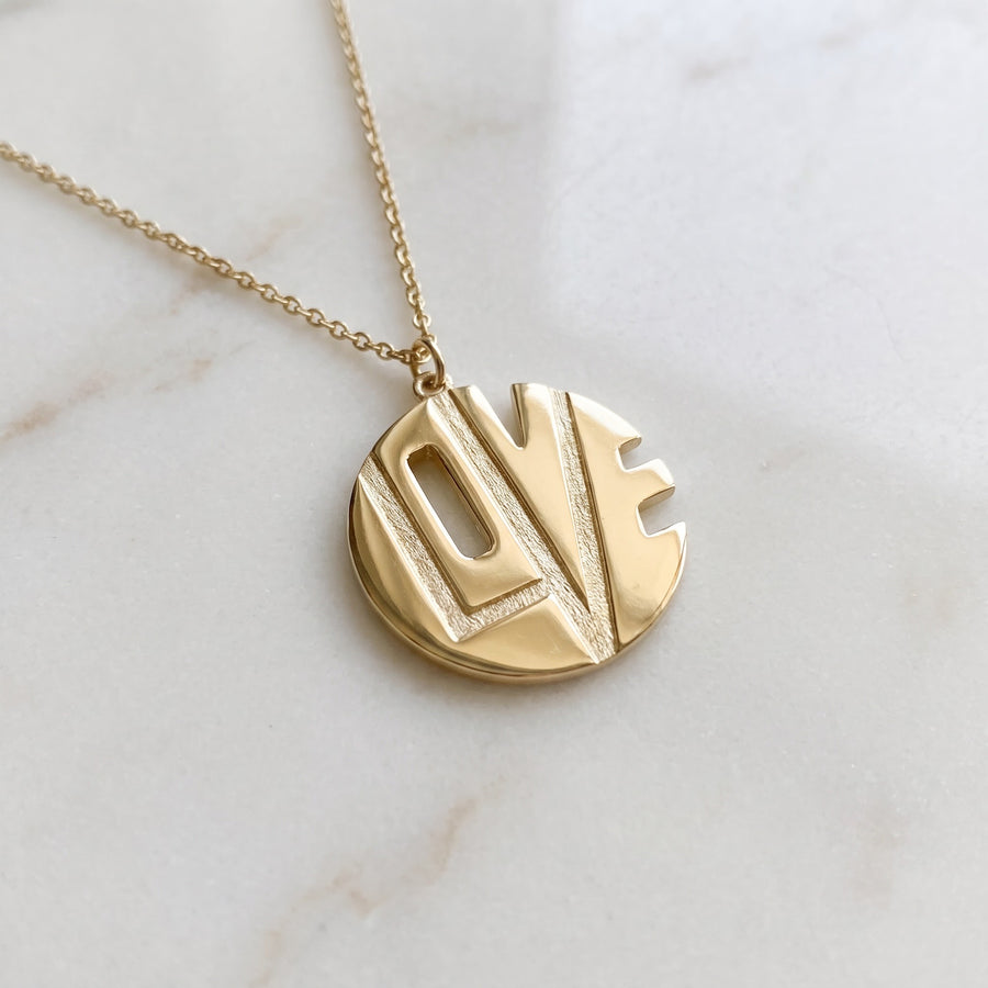 Yellow Gold Cutout "LOVE" Monogram Pendant Necklace