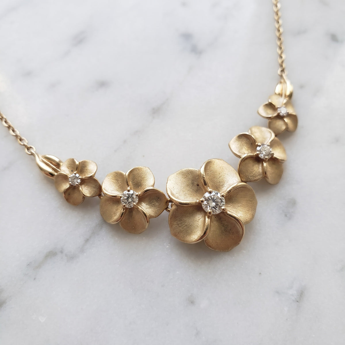 0.56 ct Five-Flower Diamond Plumeria Necklace in 14K Yellow Gold