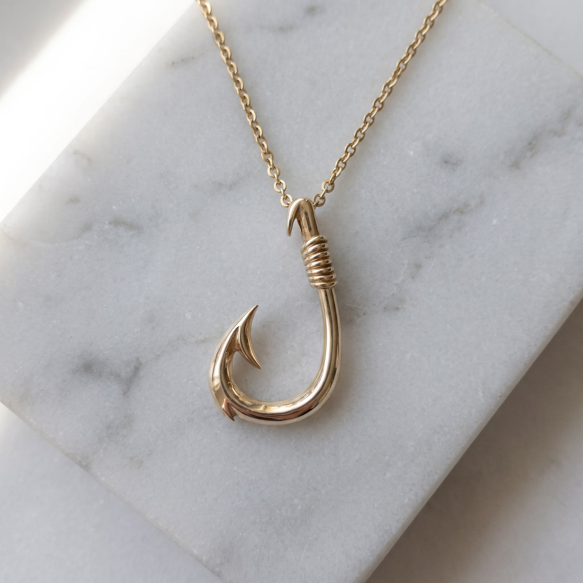 Fish Hook Pendant Necklace in 14K Yellow Gold