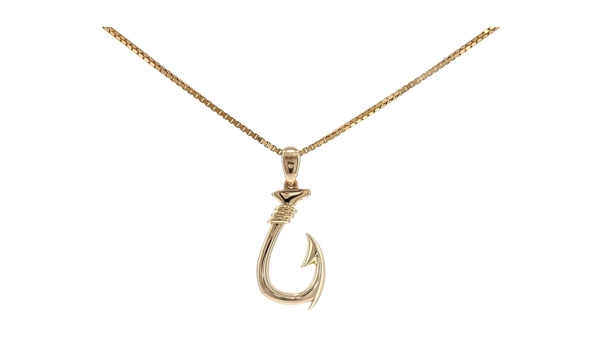 Yellow Gold Fish Hook Pendant on Box Chain