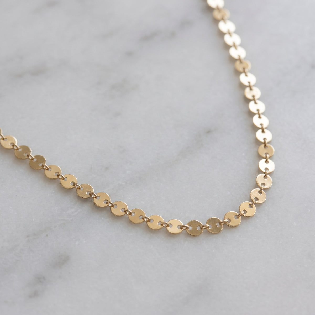 Flat Circular Link Chain Necklace in 14K Yellow Gold