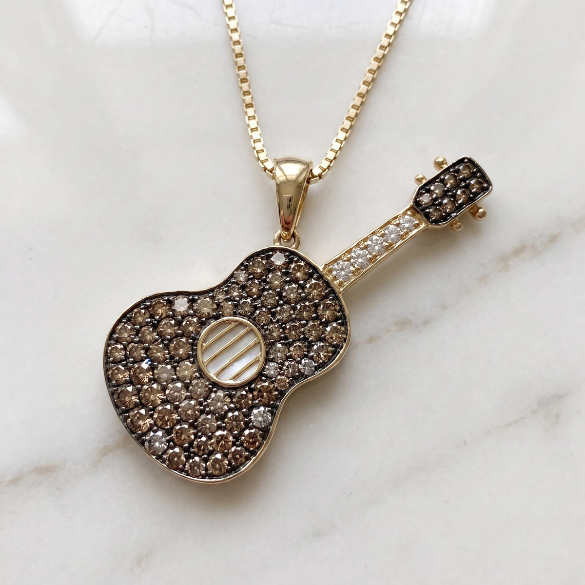 1.21 ct Brown Sapphire and Diamond Guitar Charm Necklace in 14K Yellow Gold