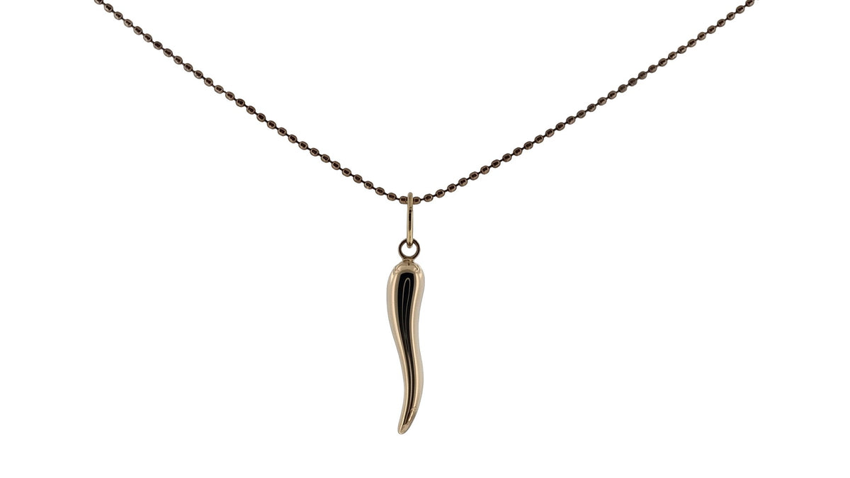 Yellow Gold Horn Charm Necklace on Bead Chain