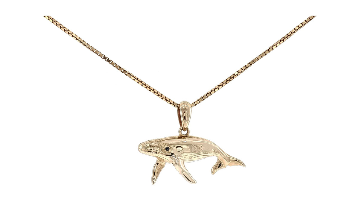 Yellow Gold Humpback Whale Charm Necklace with Sapphire Eye