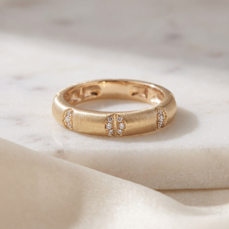 Yellow Gold Matte Finish Diamond Accent Band Ring