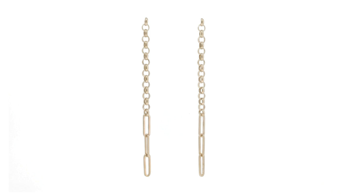 Yellow Gold Mixed Link Chain Dangle Earrings