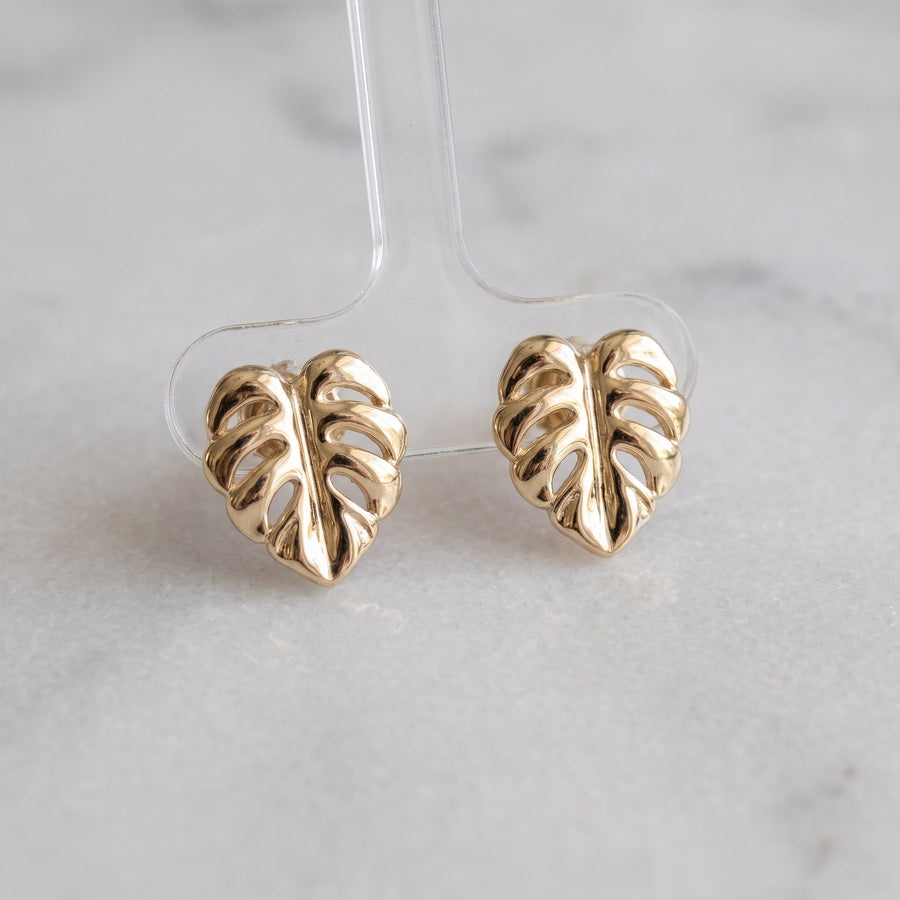 Yellow Gold Monstera Leaf Stud Earrings