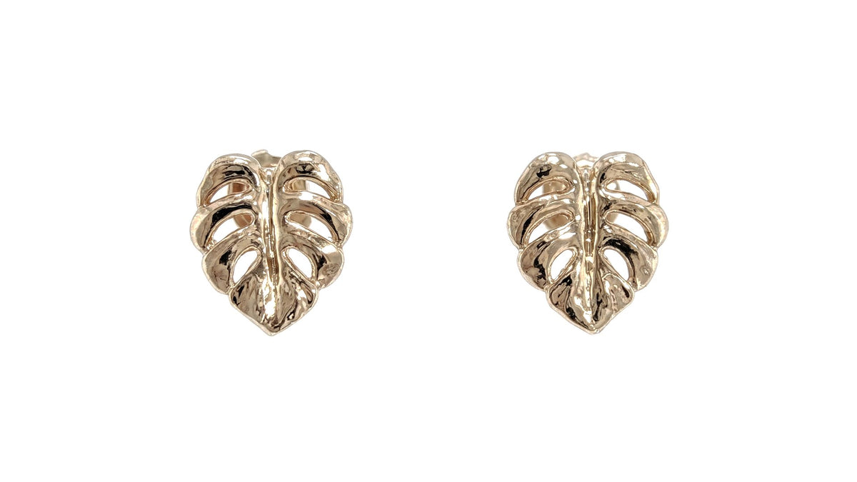 Yellow Gold Monstera Leaf Stud Earrings