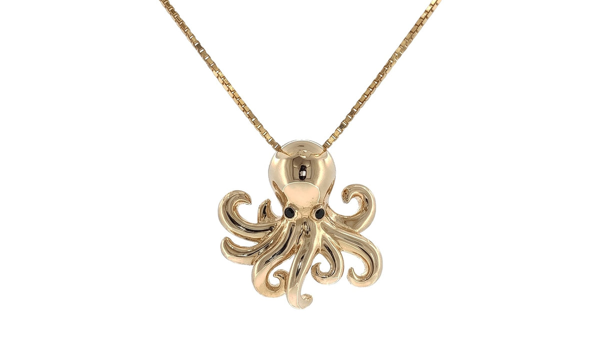 Yellow Gold Octopus Charm Necklace