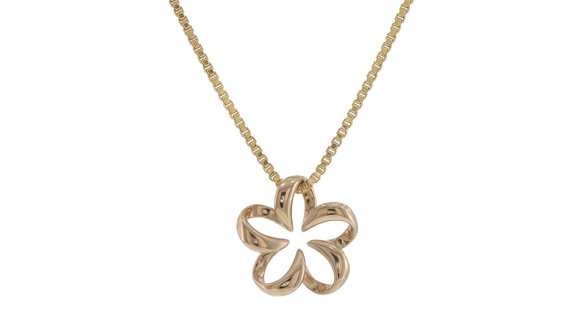 Yellow Gold Open Petal Floral Charm Necklace