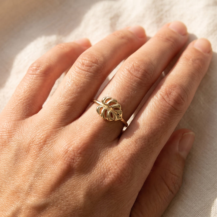 Openwork Leaf Band Ring in 14K Yellow Gold, worn