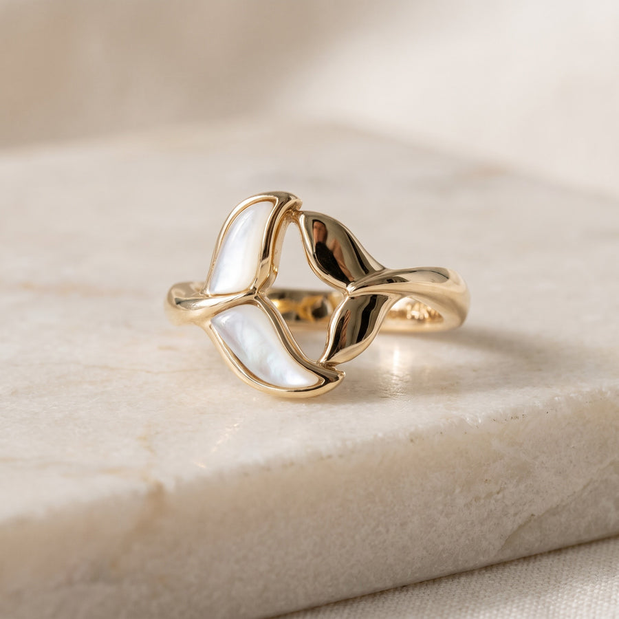 Yellow Gold Mother-of-Pearl Inlay Bypass Ring