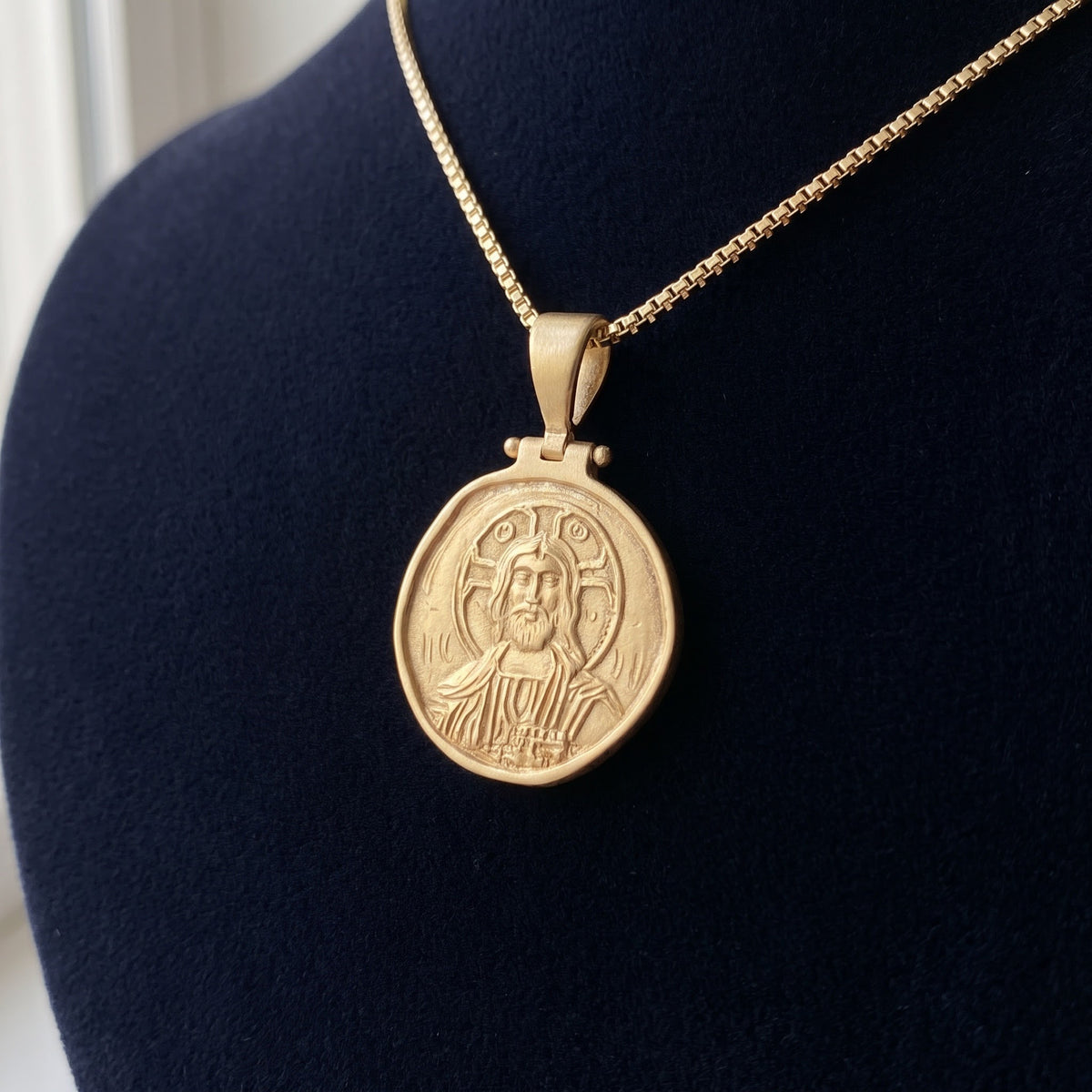Religious Medallion Charm Necklace in 18K Yellow Gold