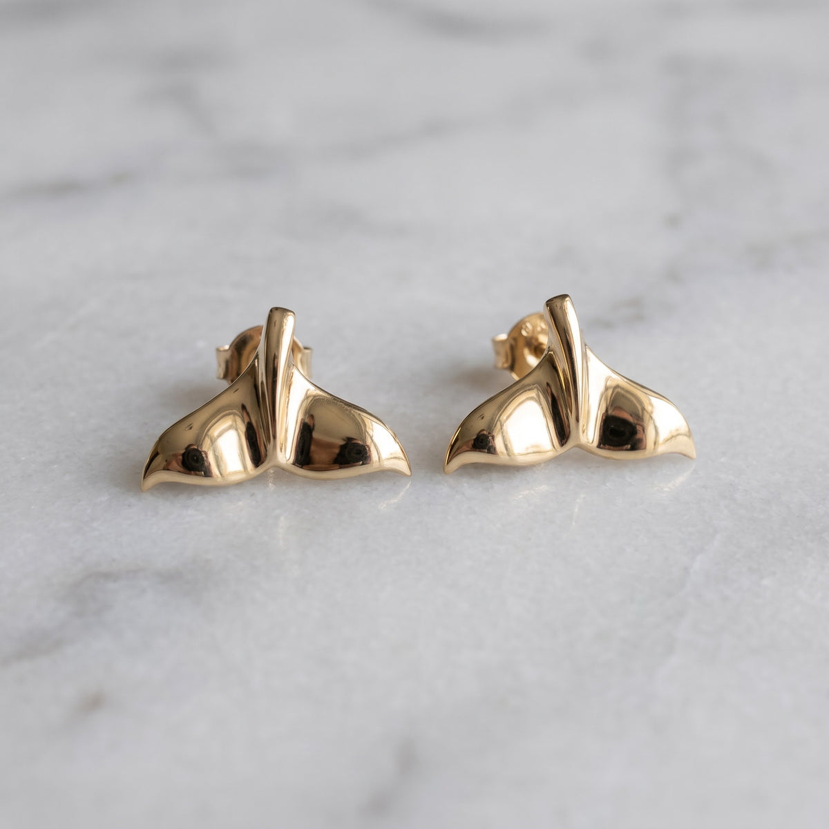 Whale Tail Stud Earrings in 14K Yellow Gold