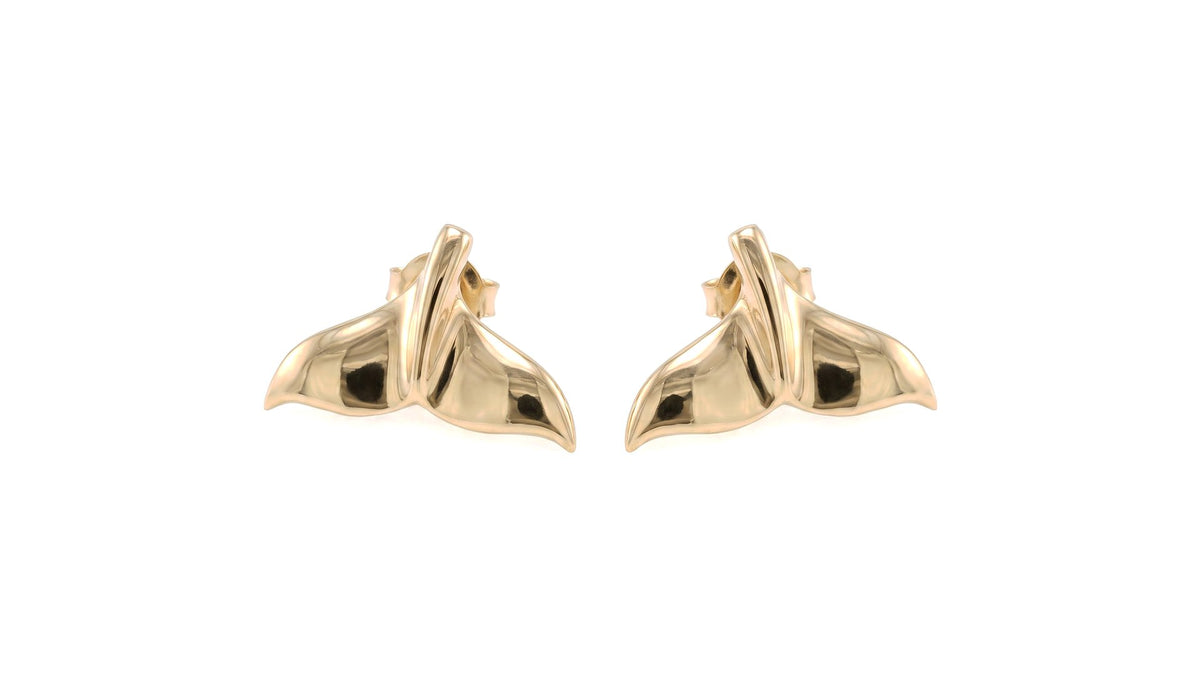 Yellow Gold Whale Tail Stud Earrings