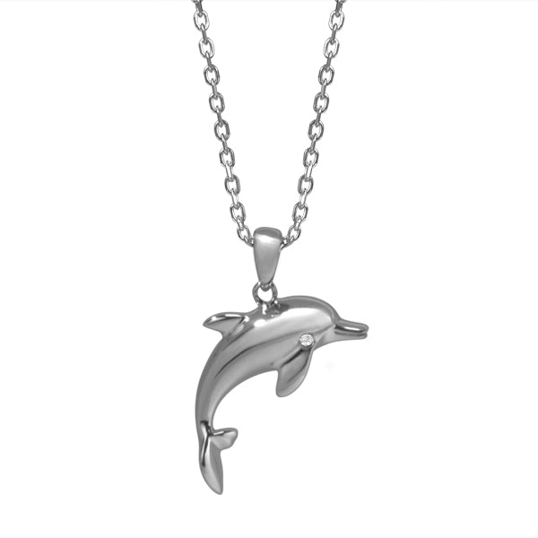 0.04 Carat Diamond Dolphin Necklace in 14k White Gold