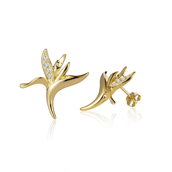 0.87 Carat Diamond Bird of Paradise Earrings in 14k Yellow Gold