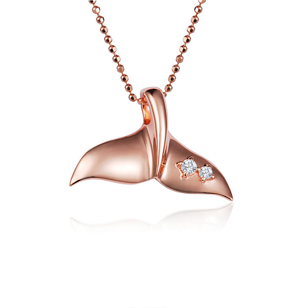 Whale Tail Pendant with Diamonds in 14K Yellow Gold