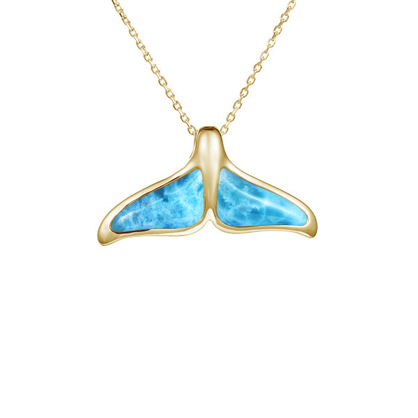 Larimar Whale Tail Pendant in 14k Yellow Gold