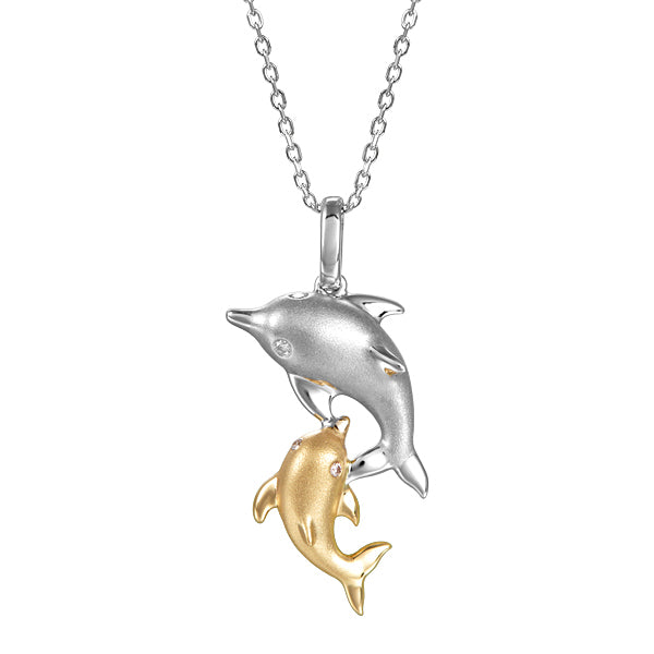 0.03 Carat Diamond Dolphin Pendant in 14k Two-Tone Gold
