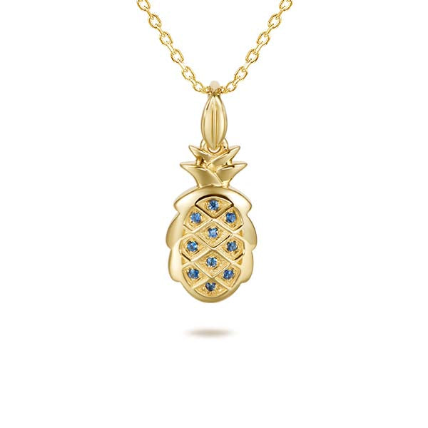 0.06 Carat Sapphire Pineapple Pendant in 14k Yellow Gold