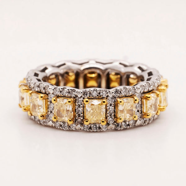 Cushion 3.8 Carat Diamond 14k Gold & 18k Gold Modern Women's Wedding Band 6mm