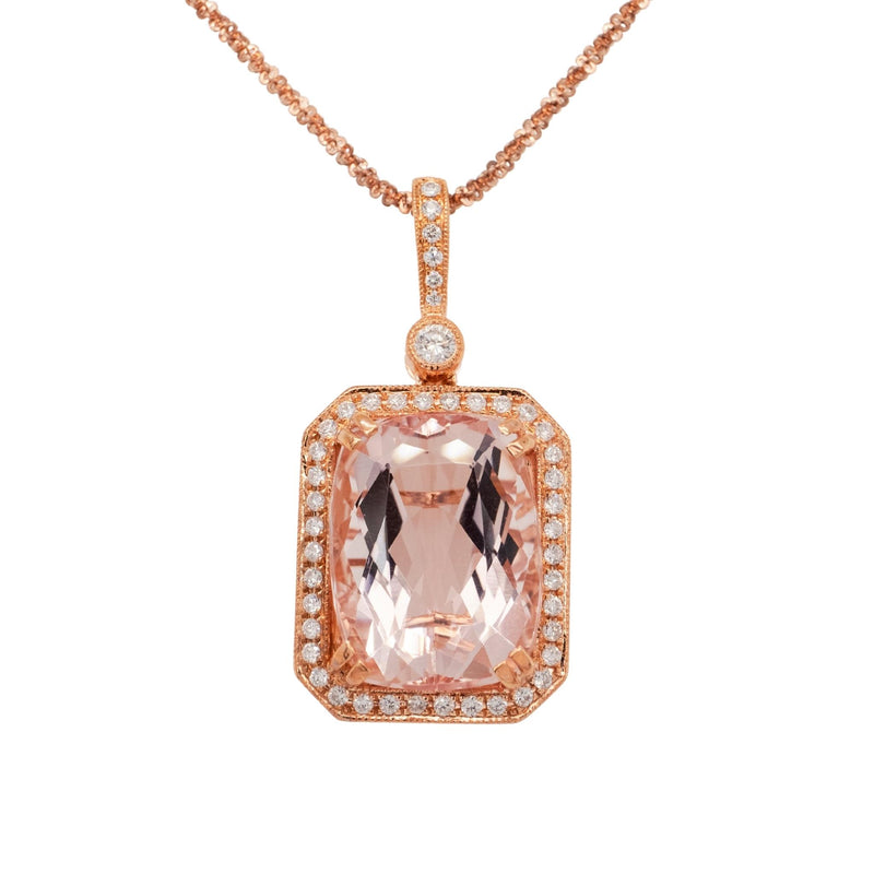 2.88 carat Pear Shape Morganite & Diamond Halo Pendant (Rose Gold) —  Shreve, Crump & Low