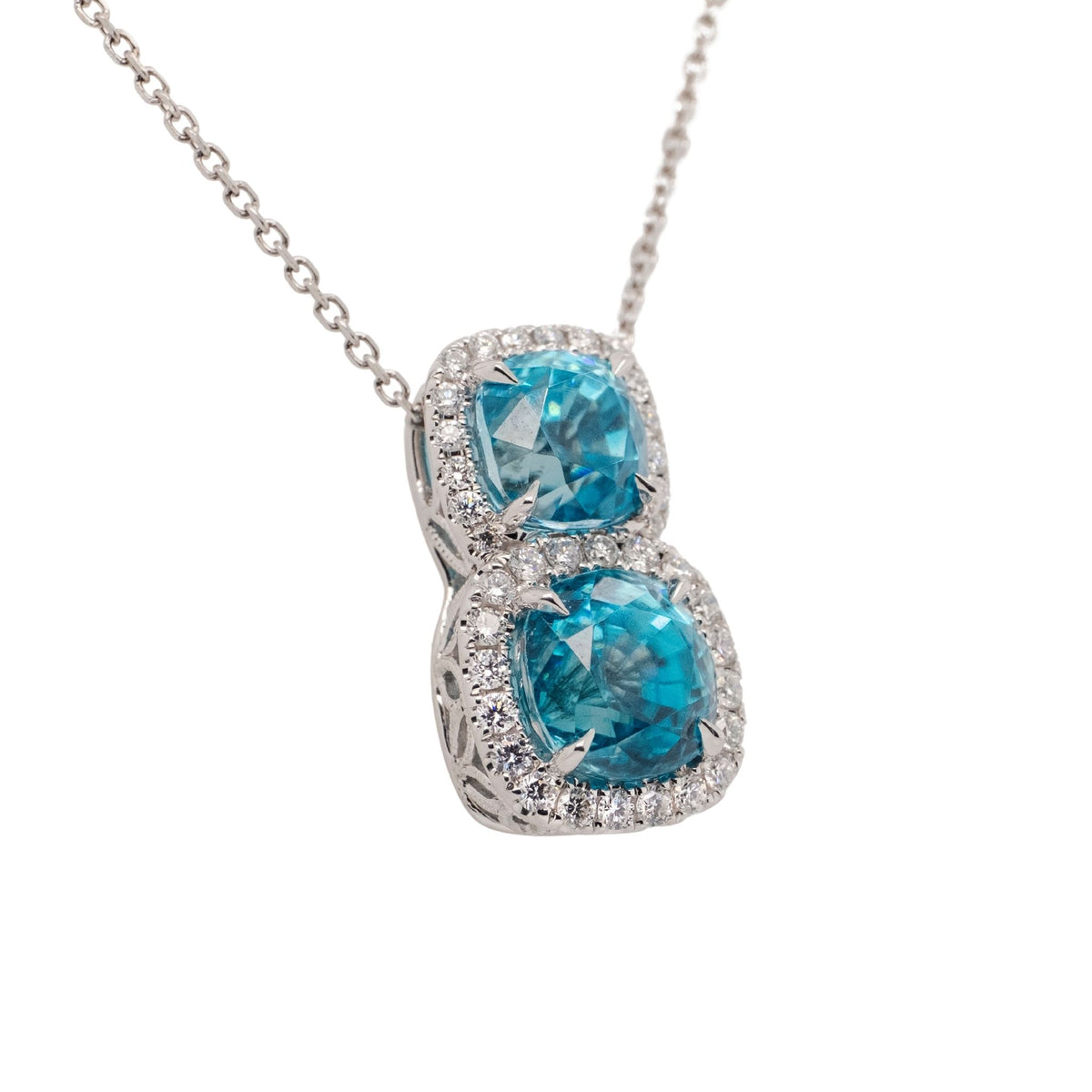 10.36 Carat Blue Zircon Pendant in 14k White Gold