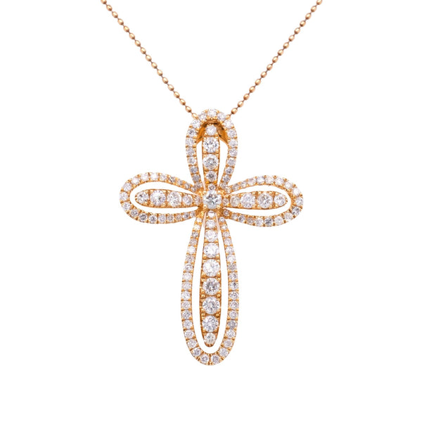 1.54 Carat Diamond Cross Pendant in 14k Yellow Gold