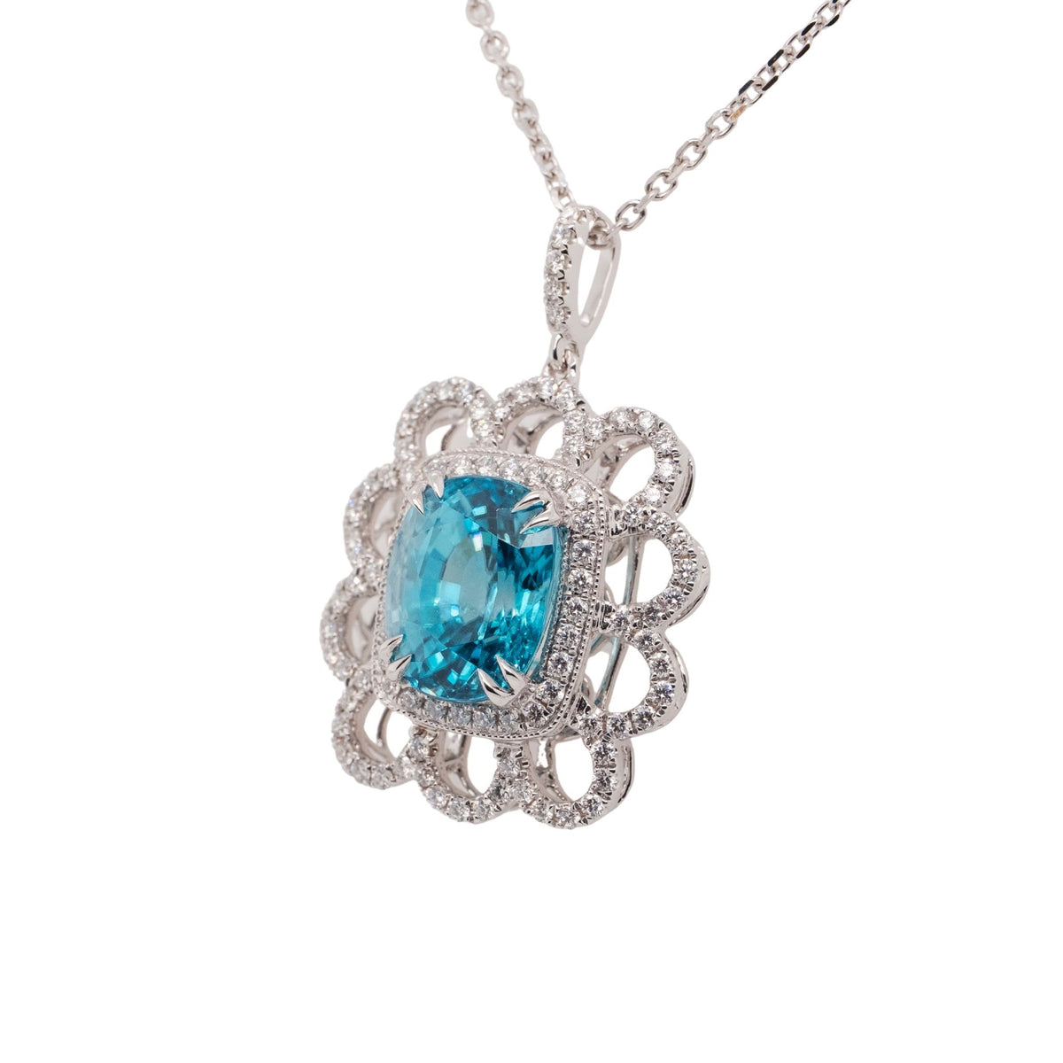 6.35 Carat Blue Zircon Pendant in 14k White Gold