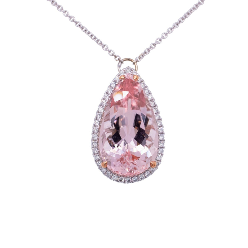 8.56 Carat Morganite Necklace in 14k Two-Tone Gold