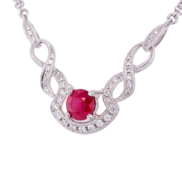 1 Carat Ruby Necklace in 14k White Gold