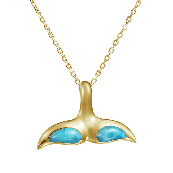 Larimar Whale Tail Pendant in 14k Yellow Gold