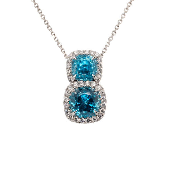 10.36 Carat Blue Zircon Pendant in 14k White Gold