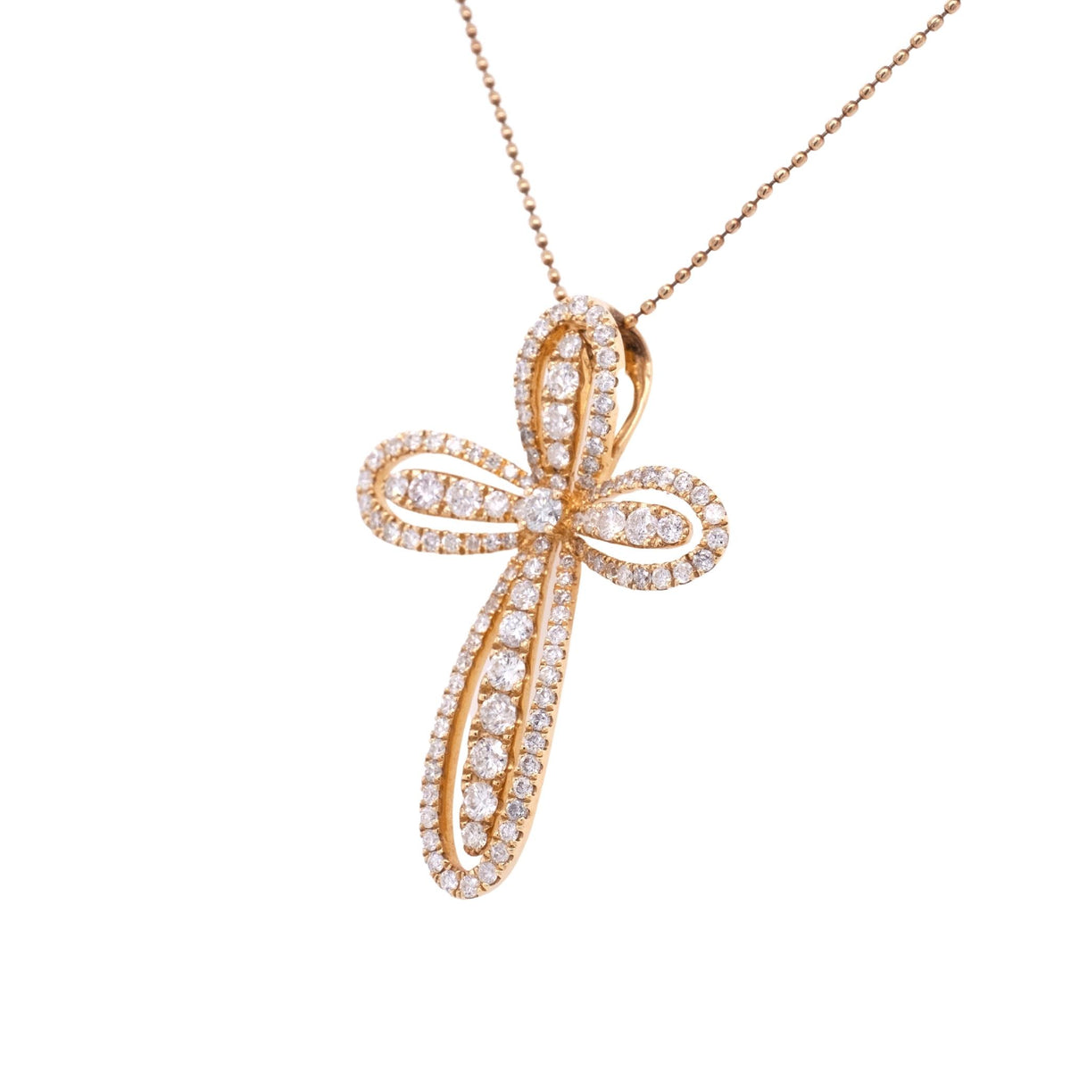 1.54 Carat Diamond Cross Pendant in 14k Yellow Gold