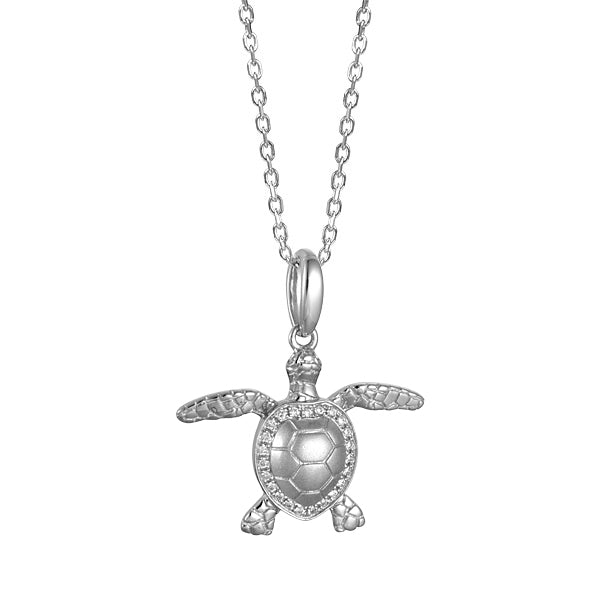 0.09 Carat Diamond Turtle Pendant in 14k White Gold
