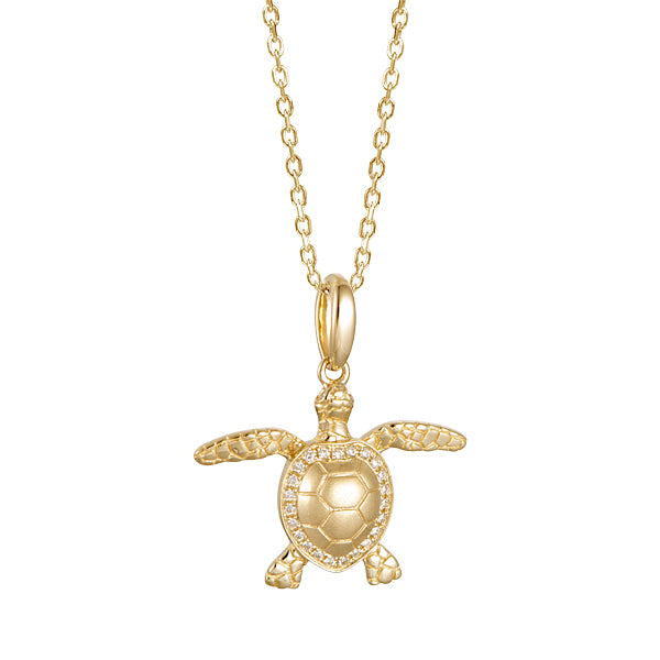 0.09 Carat Diamond Turtle Pendant in 14k Yellow Gold