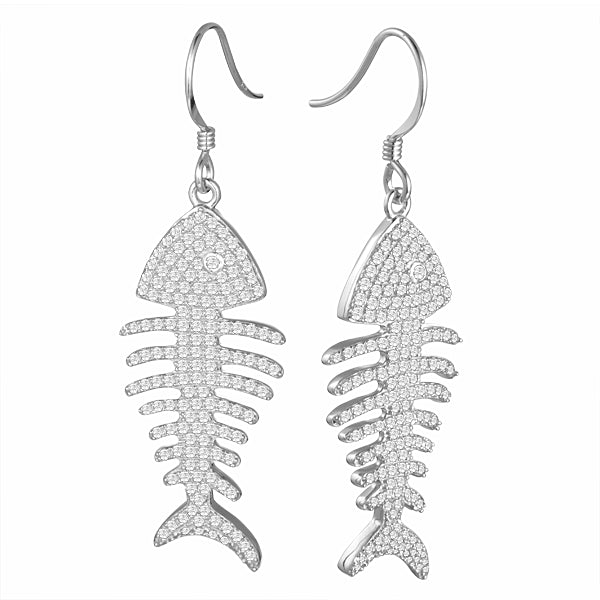 1.49 Carat Diamond Fish Bone Earrings in 14k White Gold