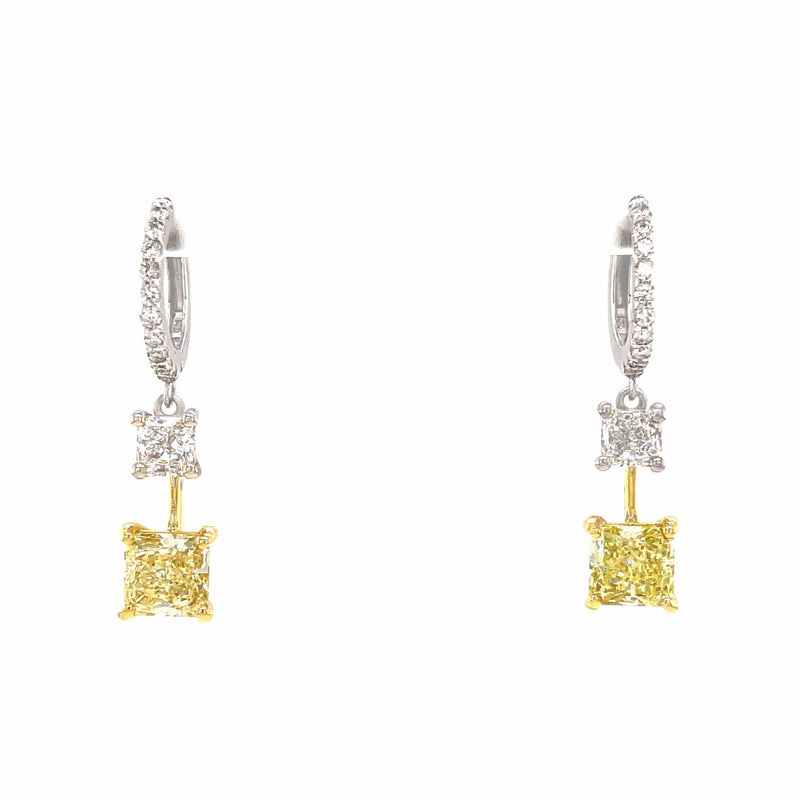 3.08 Carat Yellow Diamond Earrings in 14k Two-Tone Gold