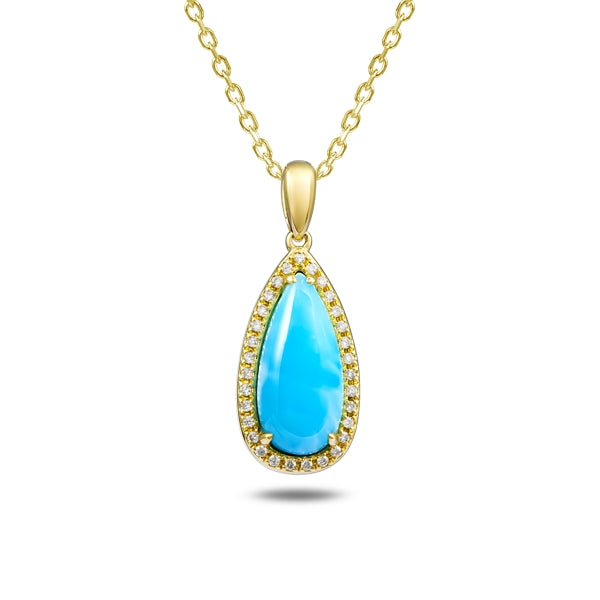 0.18 Carat Diamond & Larimar Teardrop Pendant in 14k Yellow Gold